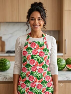 2102 - Watermelon Print Kitchen Apron - Green & Pink
